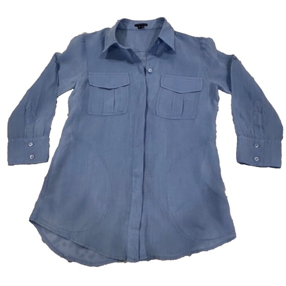 Theory 100% Ramie Womens Lng Slve Button Down Shirt w/ Pockets; Blue; Size S/P - Picture 1 of 5
